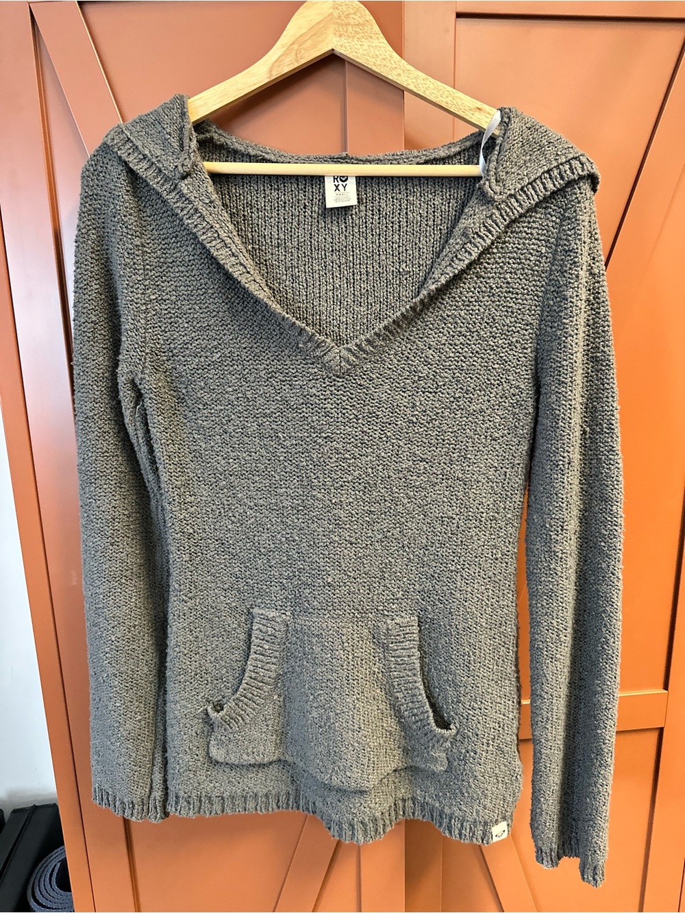 Roxy Gray Knit Hooded Pullover